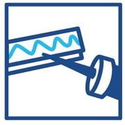Blau umrandetes Symbol, das eine Kartusche zeigt, mit der Klebstoff in einer wellenförmigen Linie auf eine Oberfläche aufgetragen wird, alles innerhalb eines quadratischen Rahmens.