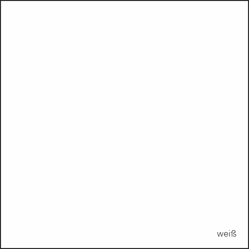 Ein rein weißes Quadrat mit dem kleinen deutschen Wort 'weiß' in der unteren rechten Ecke.