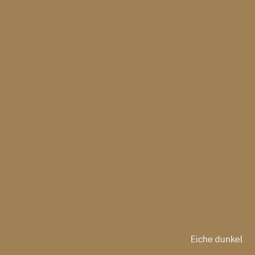 Eine gleichmäßige Farbfläche in warmem, mittel-dunklem Eichenbraun. Das quadratische Bild zeigt einen glatten, einheitlichen Ton mit leicht gelblichen und rötlichen Untertönen. In der unteren rechten Ecke steht in weißer Schrift die Bezeichnung 'Eiche dunkel'.