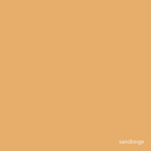 Quadratisches, einfarbiges Bild in einem gleichmäßigen sandbeigen Ton. Die Fläche ist glatt und ohne Textur, ohne sichtbare Objekte, Muster oder Verläufe. In der unteren rechten Ecke steht in kleiner weißer Schrift 'sandbeige'. Die Komposition eignet sich als minimalistischer, neutraler Hintergrund oder Farbmuster.